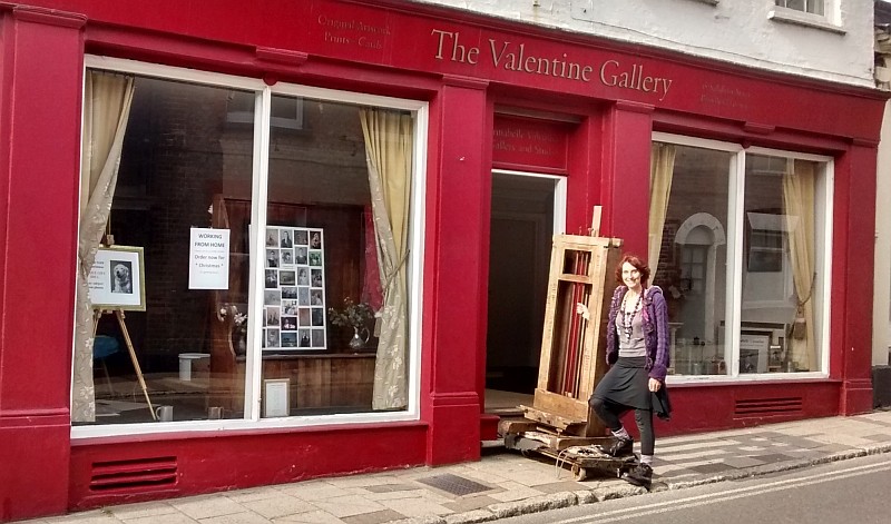 Annabelle Valentine with the new 'old' easel arriving at The Valentine Gallery